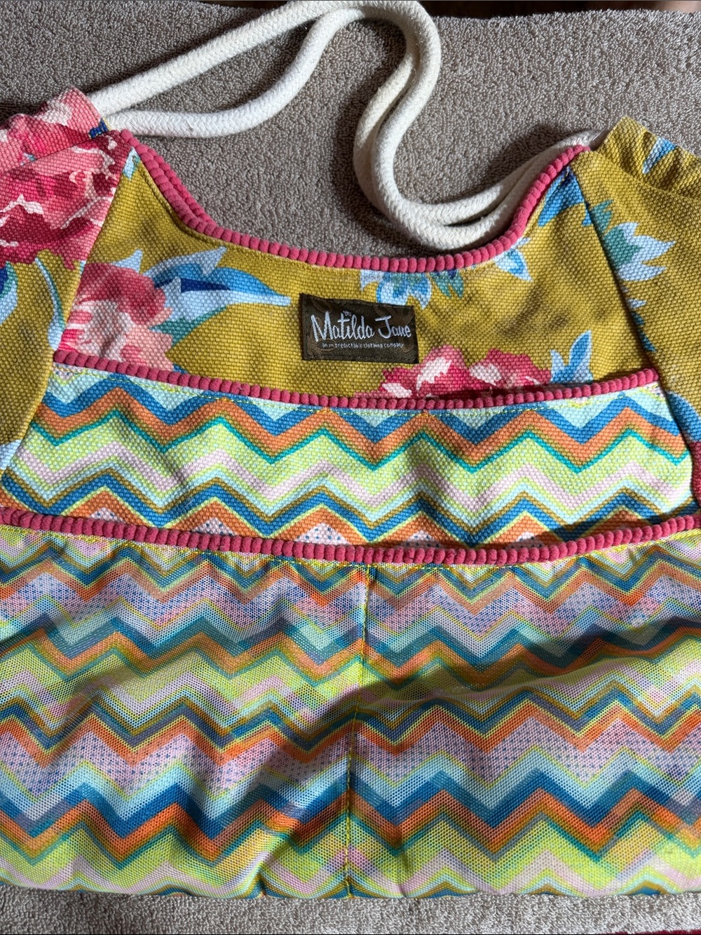 Matilda Jane Chevron & Floral Tote - Mustard, Pink, Blue